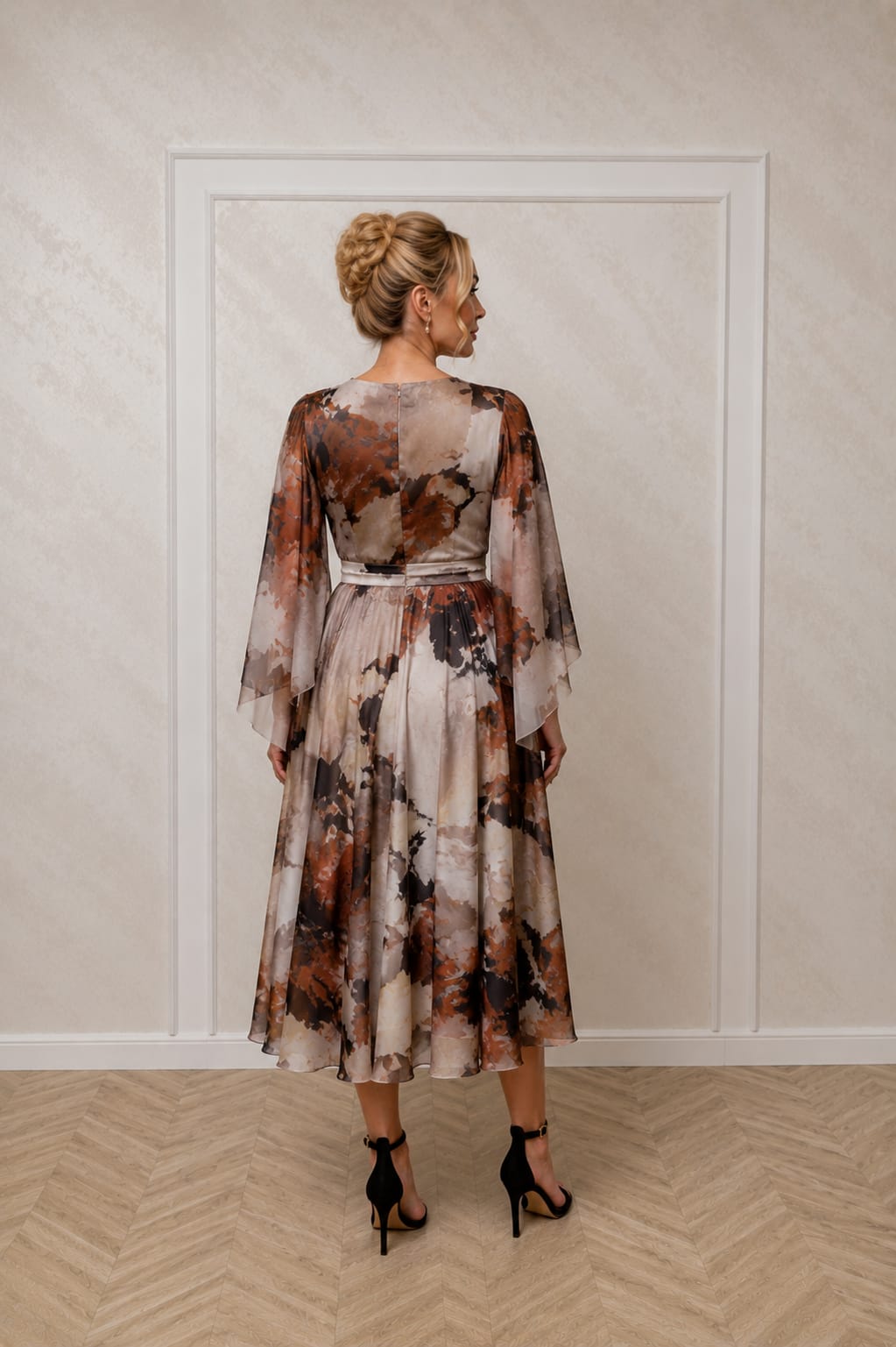 Rochie Diana – Rochie midi eleganta feminina din voal floral si satin pentru evenimente speciale