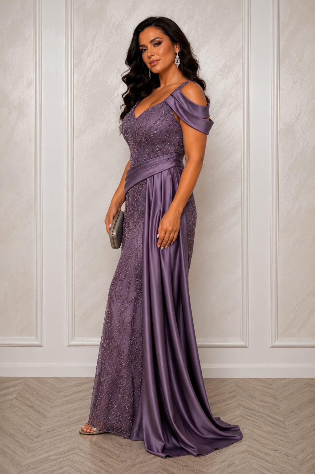 Rochia Vina – Rochie lunga eleganta spectaculoasa din dantela cu perle si corset reglabil