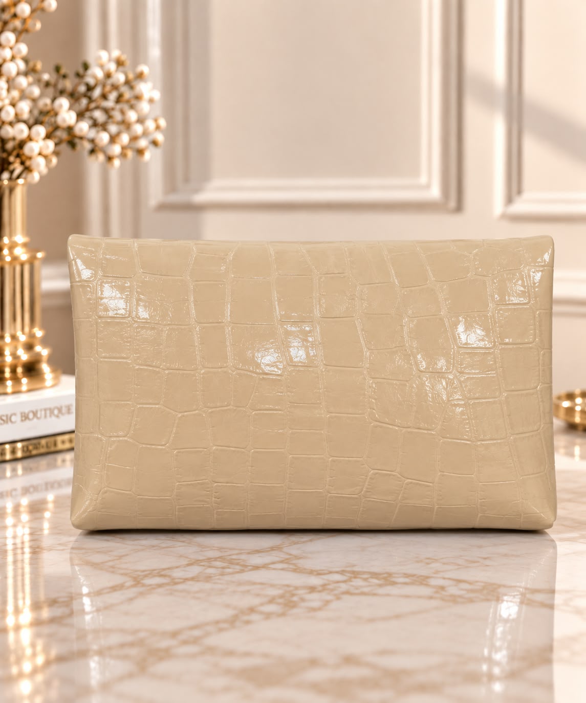 Clutch elegant cu textura crocodil