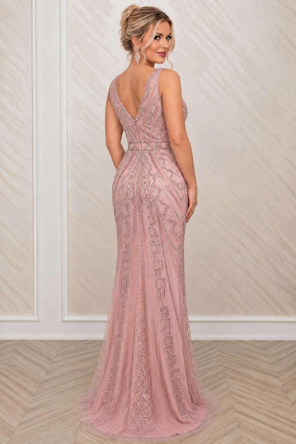 Rochie Blush Roz Pudrat din Matase cu Broderie – Editie Limitata