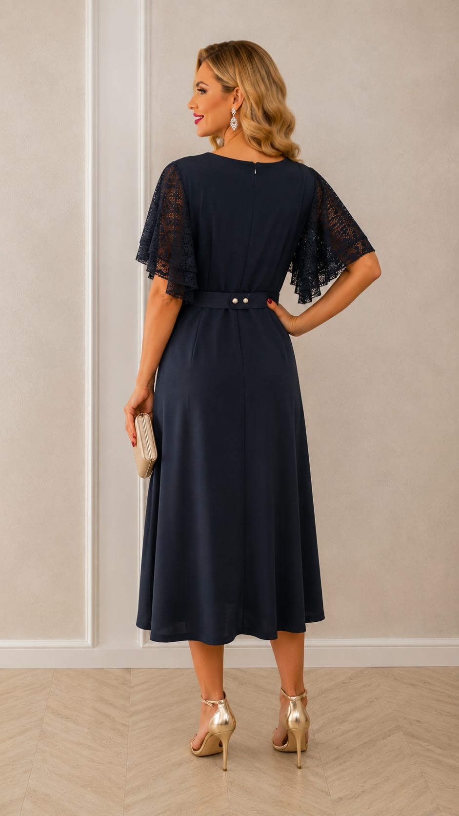 Rochia Marimar – rochie eleganta din stofa cu maneci din dantela disponibila in trei culori