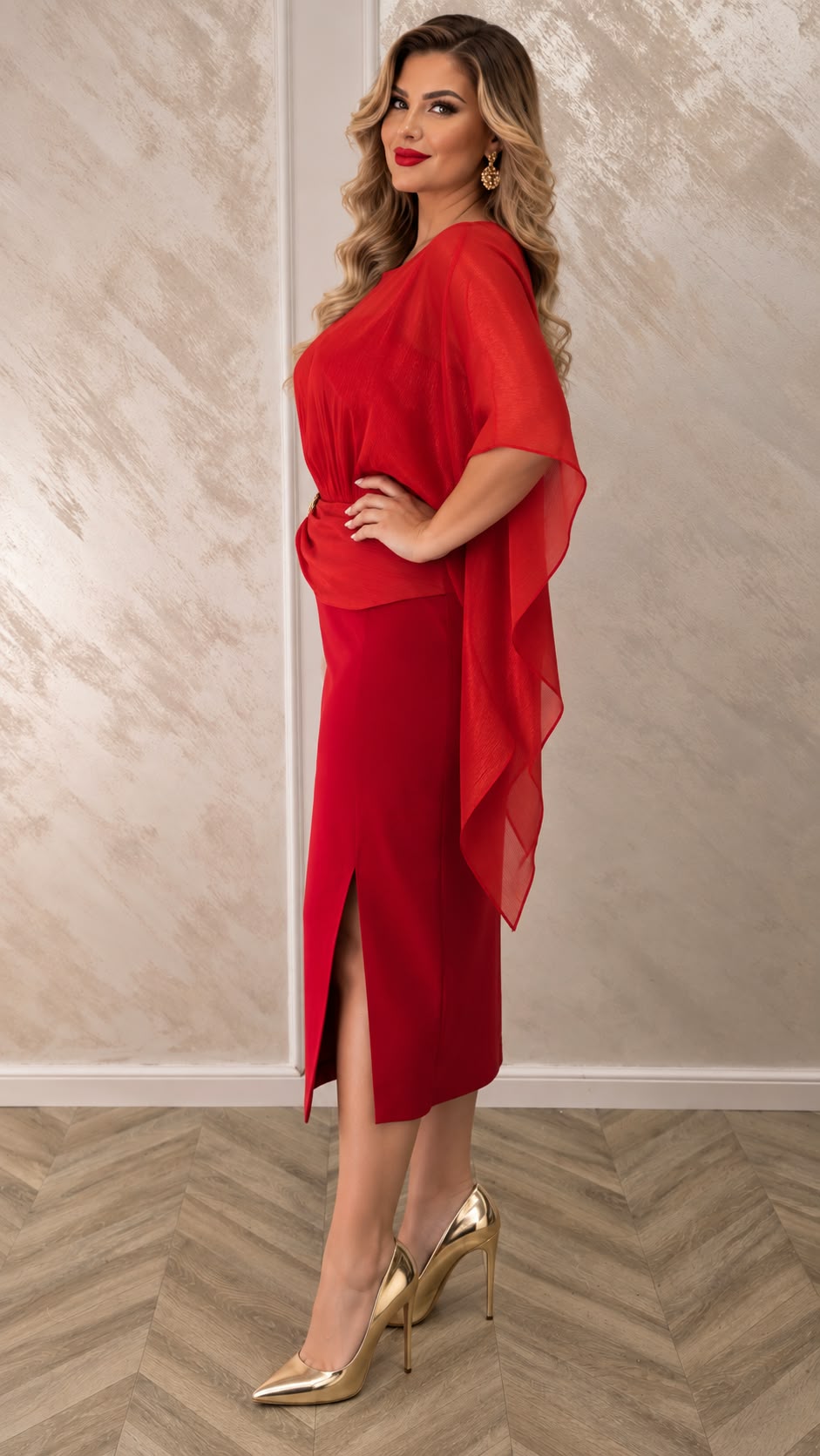 Rochie Anastasia eleganta midi cu bolero din organza pentru marimi medii si mari