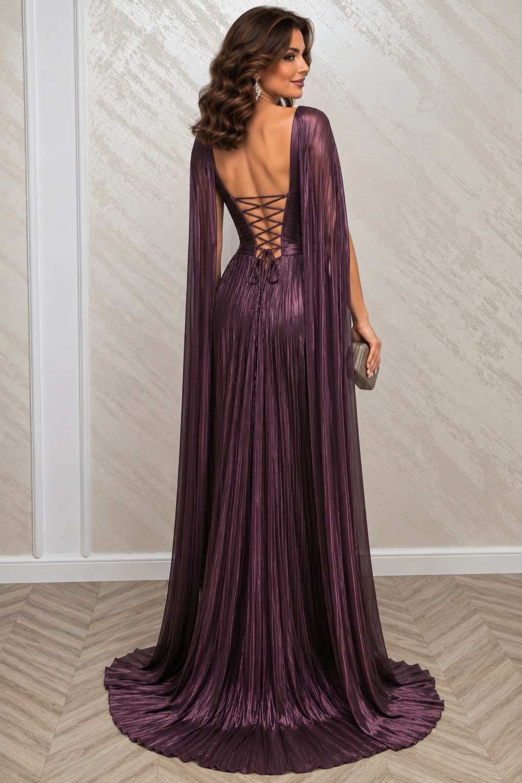 Rochie Londra din matase organica cu corset, capa si trena