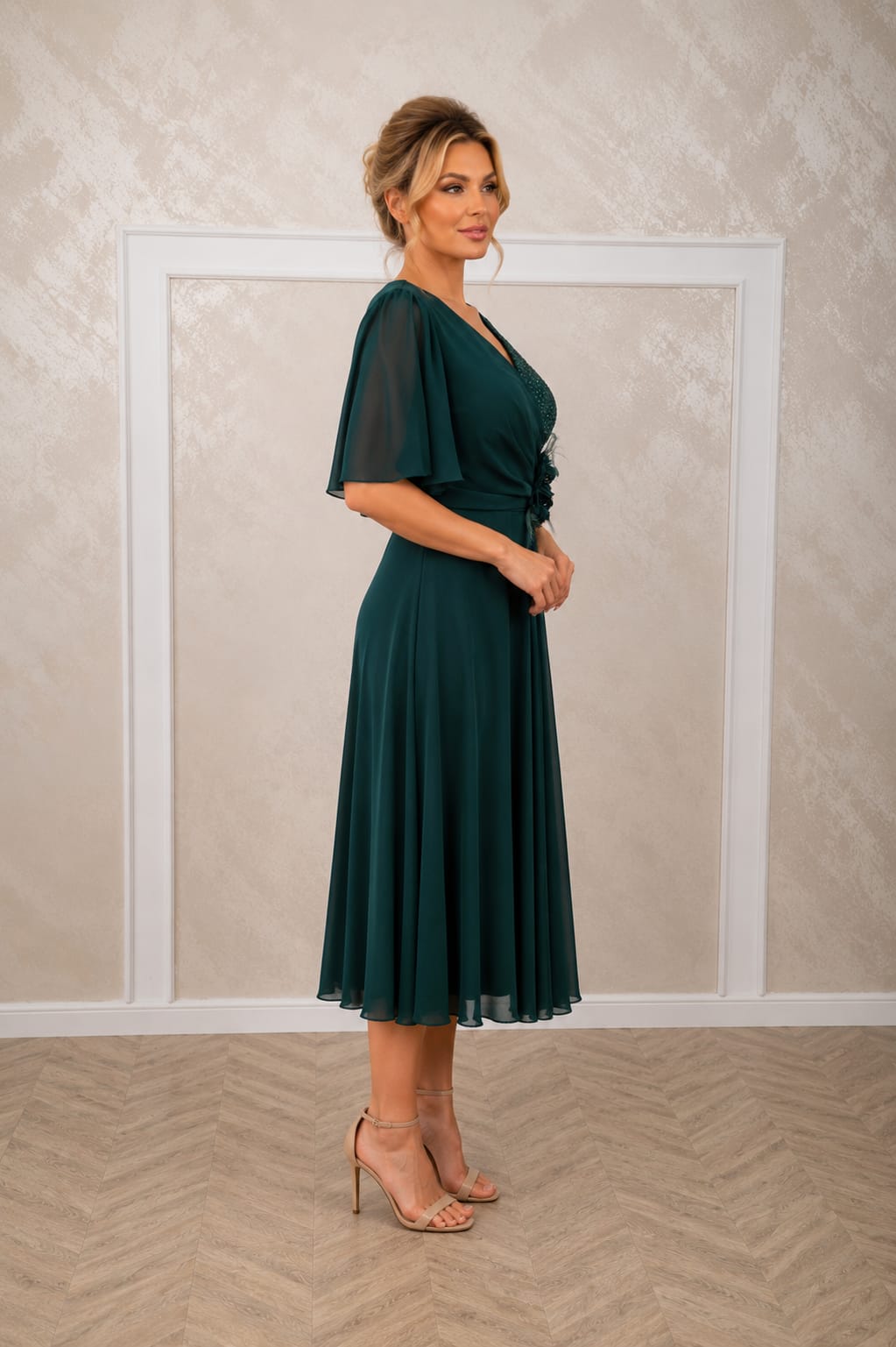 Rochia Stella Midi – Rochie lungime midi din voal cu maneci vaporoase diverse culori