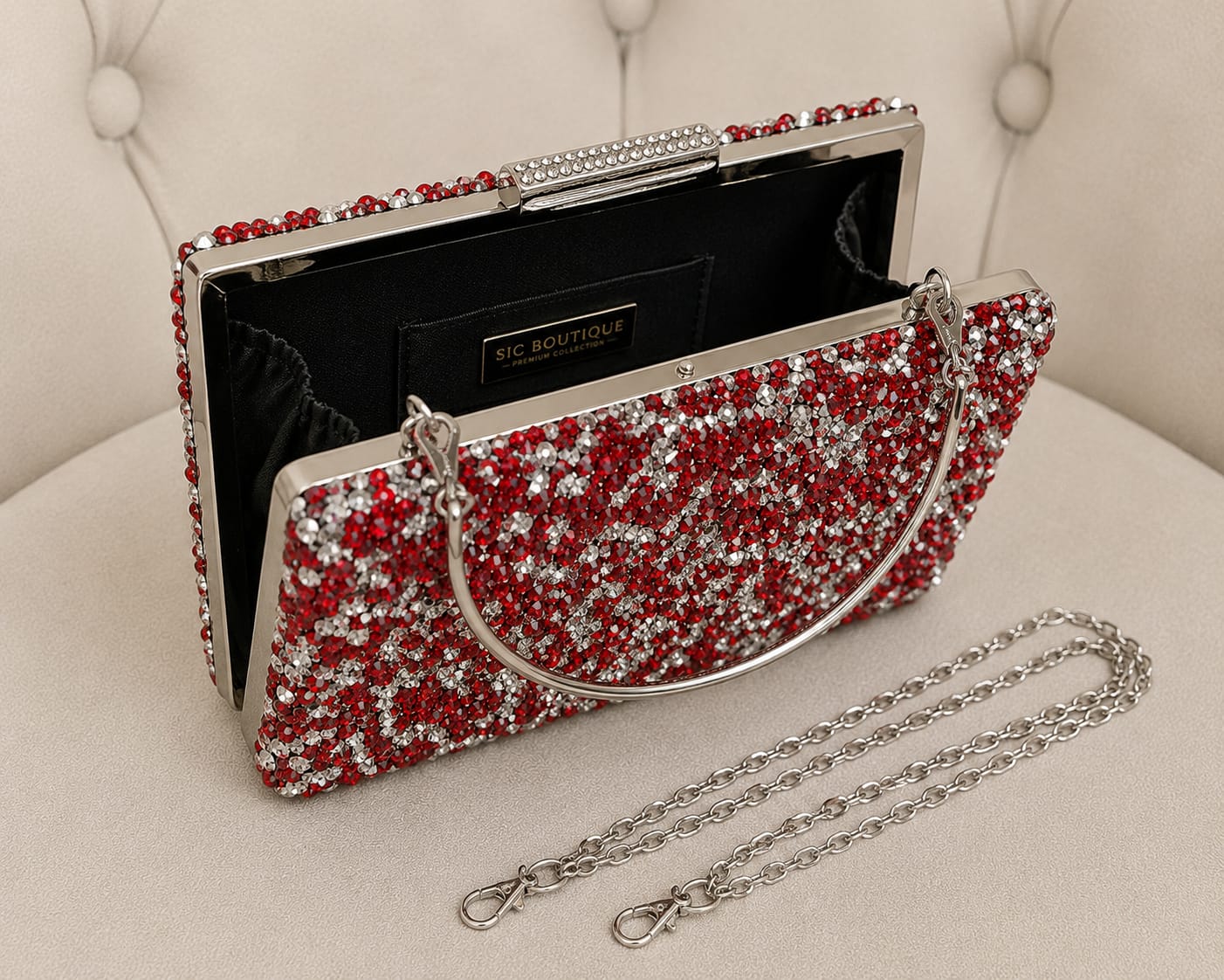 Geanta Clutch Rosie cu Cristale Argintii