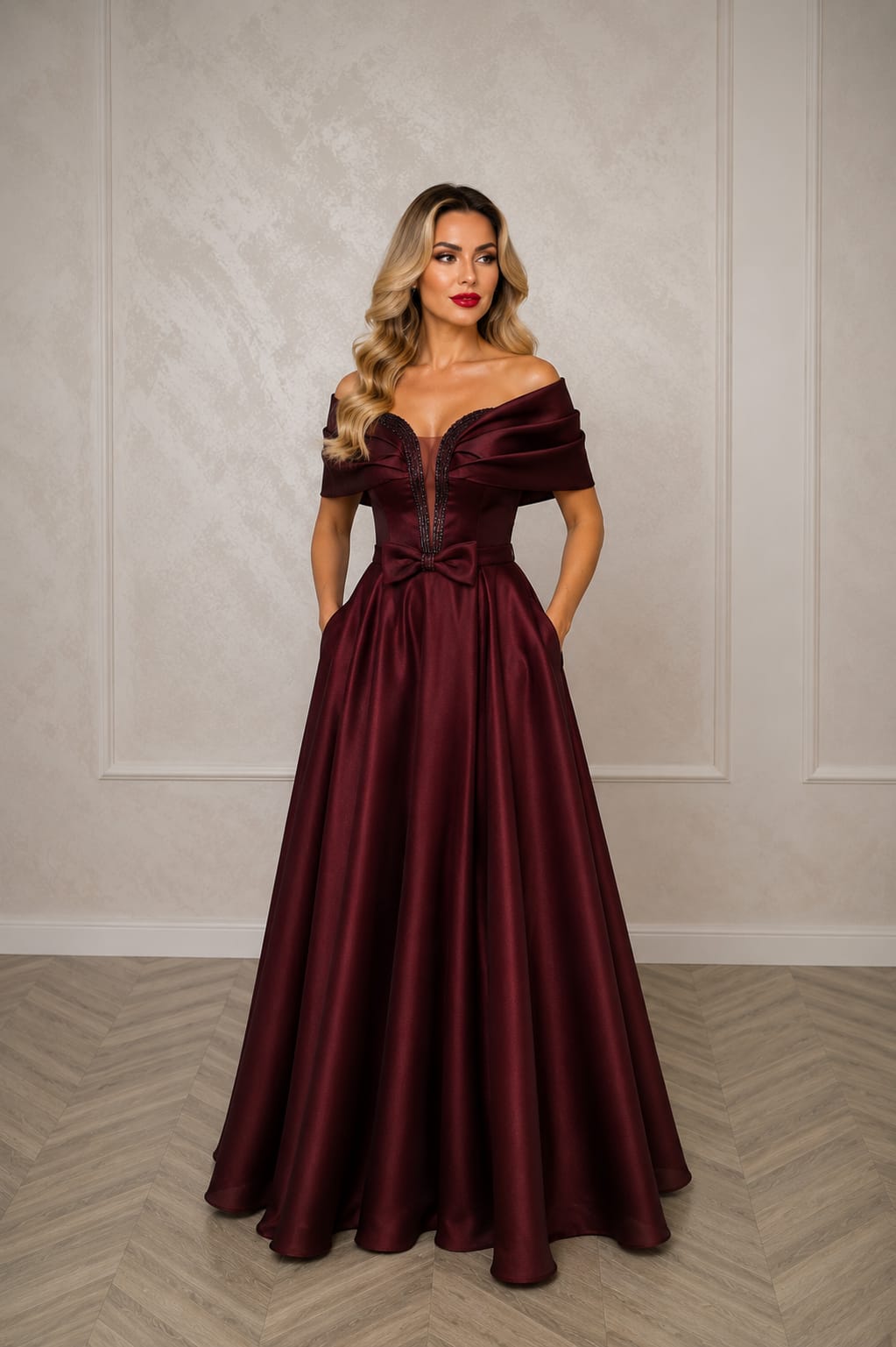 Rochia Serena – rochie din tafta premium reflexii sofisticate bordo-metalic si negru-metalic