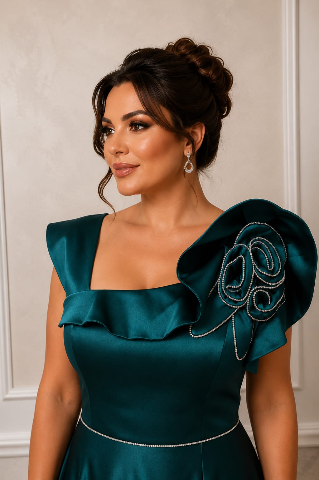 Rochia Naomi – rochie lunga pentru evenimente satin premium in nuante de verde smarald si baby blue