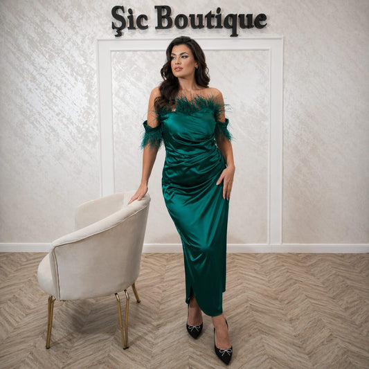 Rochia Georgia - rochie eleganta midi verde smarald din satin