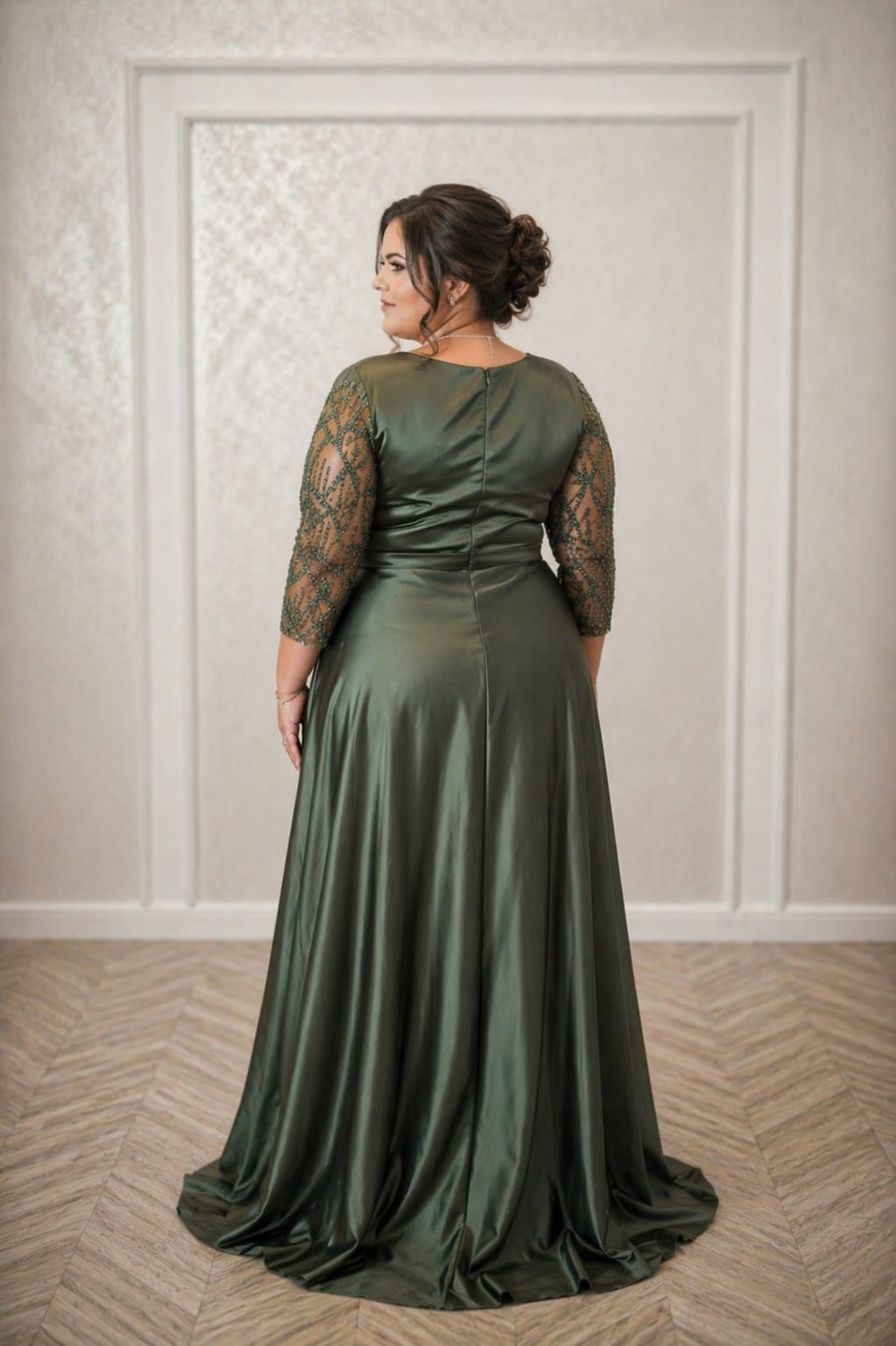 Rochie Oris - Rochie eleganta lunga verde oliv din satin