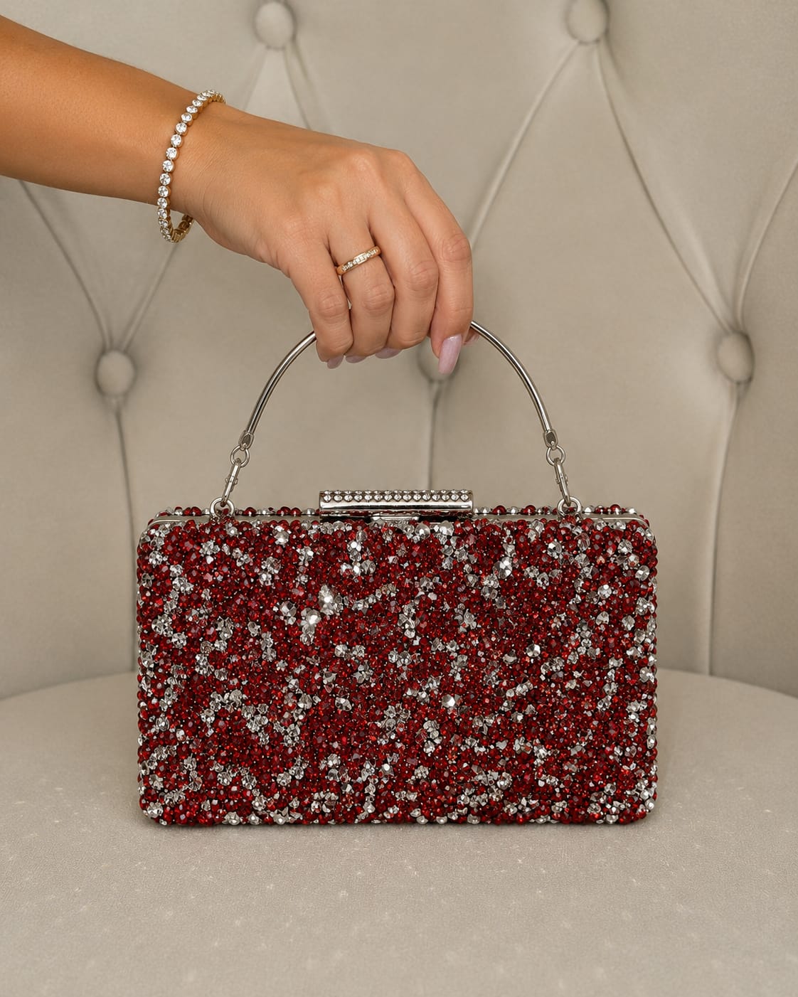 Geanta Clutch Rosie cu Cristale Argintii