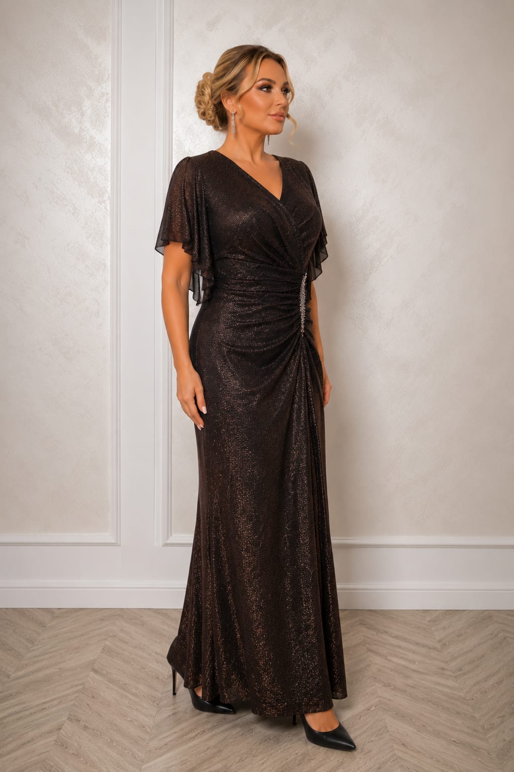 Rochie Adria – Rochie lunga eleganta cu efect metalizat, pentru siluete plus size