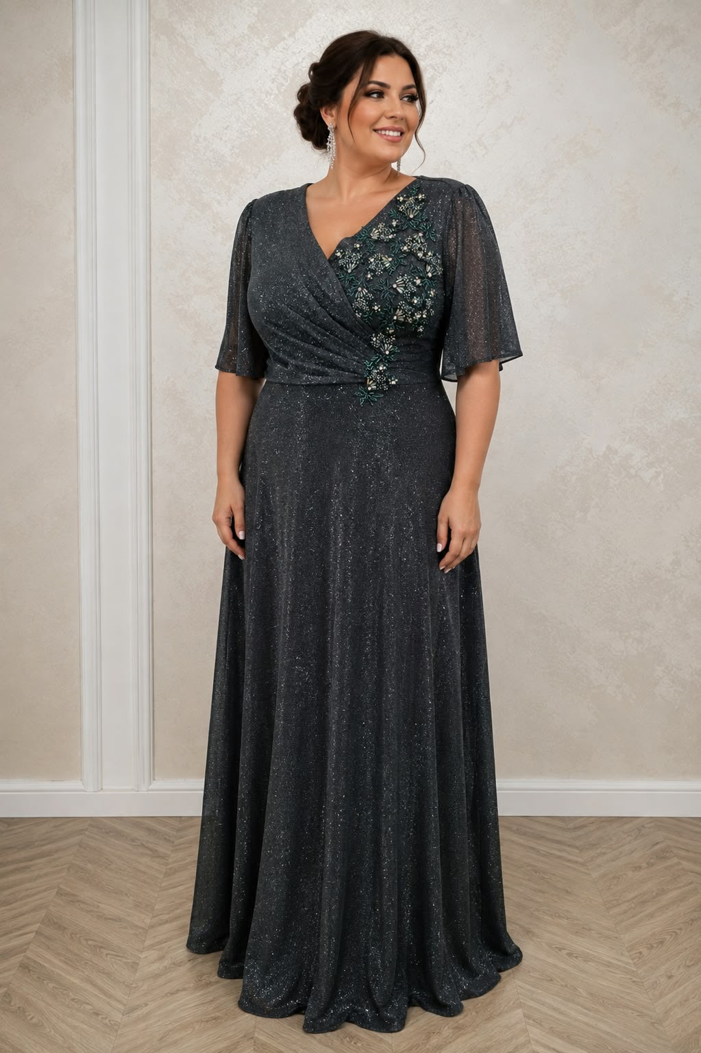 Rochie lunga eleganta marimi mari Dida din lurex cu dantela