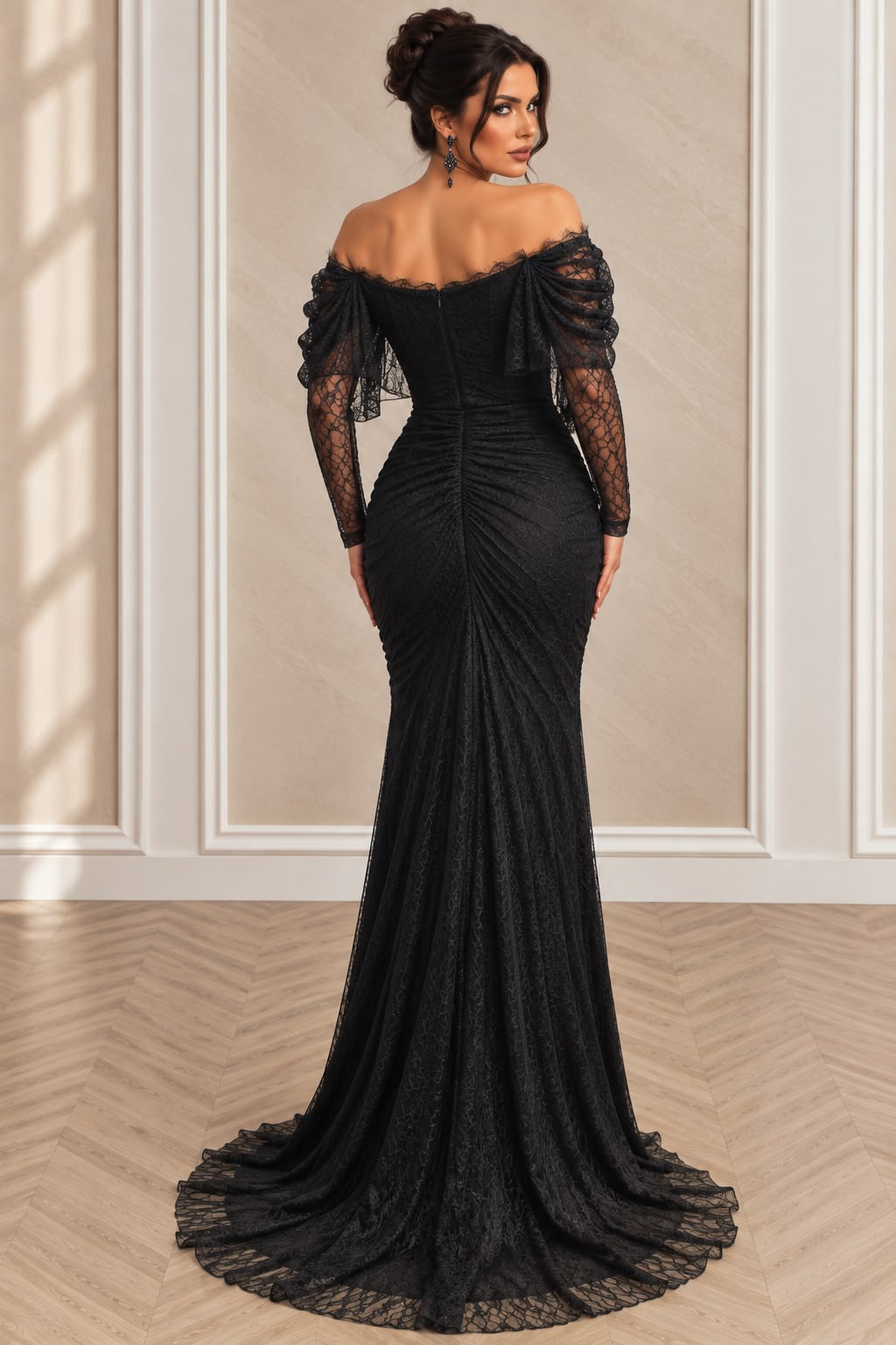 Rochia Aurora - Rochie lunga din Dantela Chantilly accesorizata cu perle