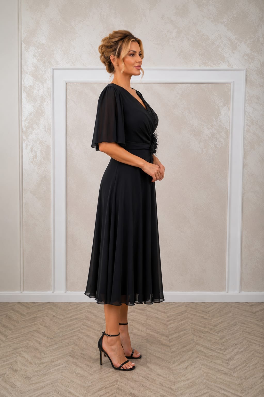 Rochia Stella Midi – Rochie lungime midi din voal cu maneci vaporoase diverse culori