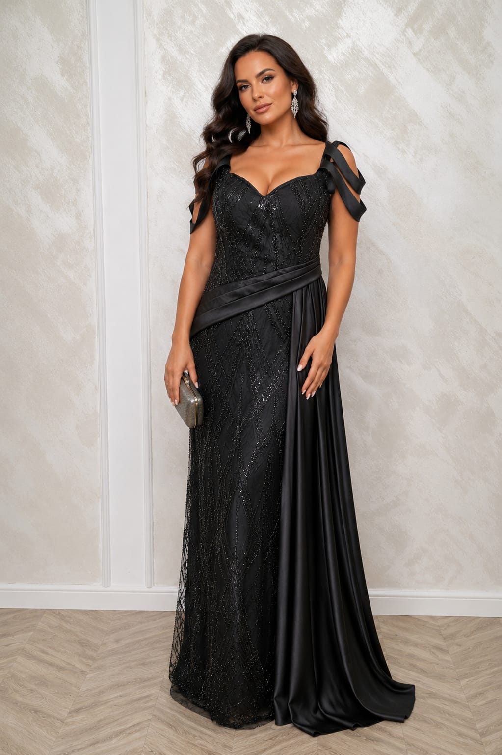 Rochia Vina – Rochie lunga eleganta spectaculoasa din dantela cu perle si corset reglabil
