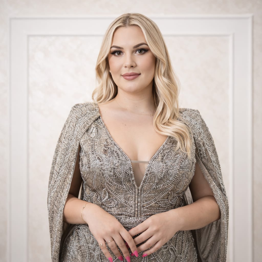 Rochia Anette Rochie lungă culoare argintiu cu decolteu adânc și aplicații strălucitoare