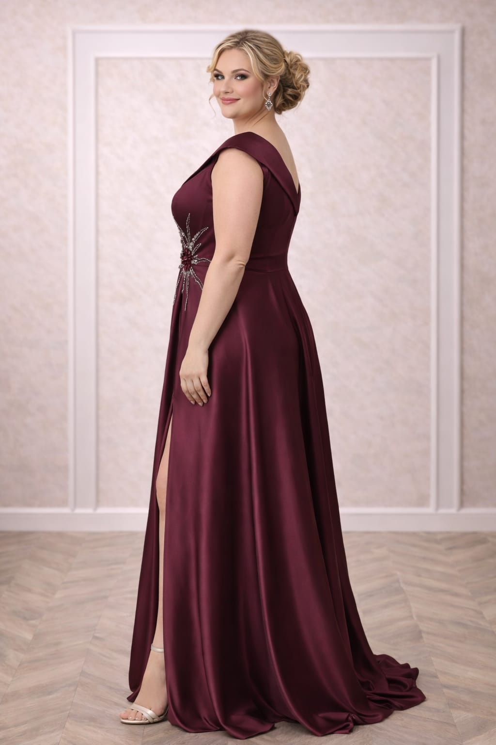 Rochia Lorena – Rochie eleganta lunga din satin cu slit pe picior