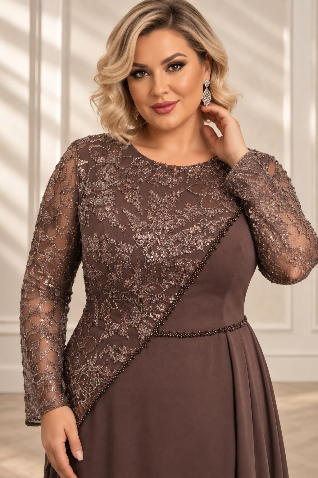 Rochia Raluca- Rochie lunga eleganta din crep cu dantela si perle