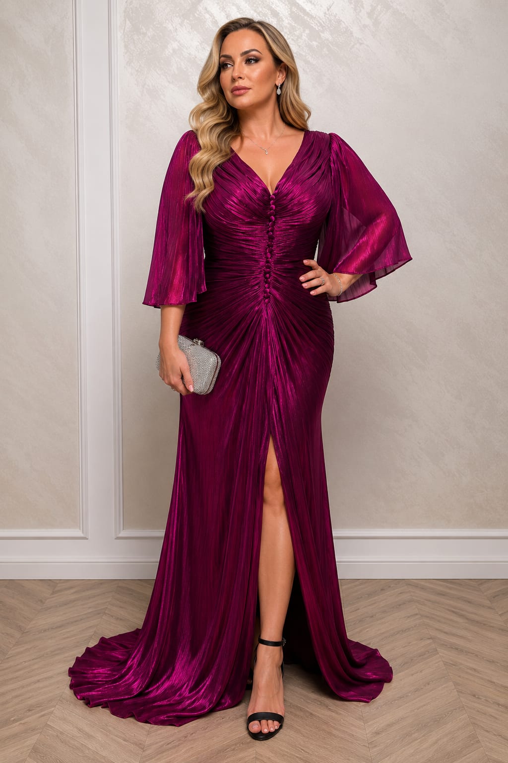 Rochia Katia – Rochie lunga din matase artificiala cu croi sirena si drapaje elegante
