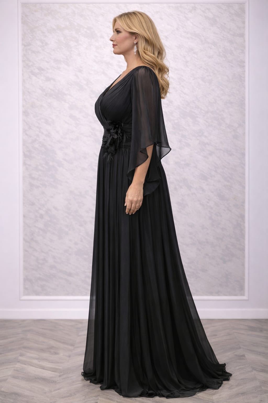 Rochia Aria - Rochie eleganta lunga din matase artificiala neagra cu slit pe picior