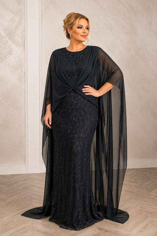 Rochia Simona – Rochie lunga de seara din dantela cu maneci vaporoase