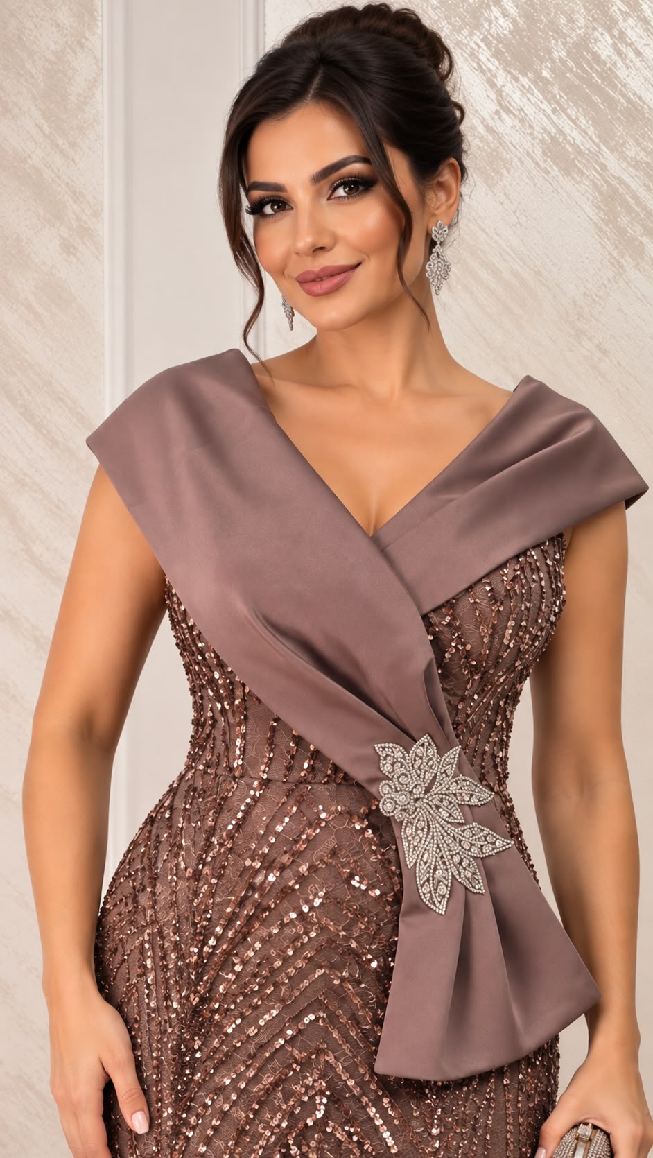Rochie Mika eleganta lunga din dantela paietata cu perle