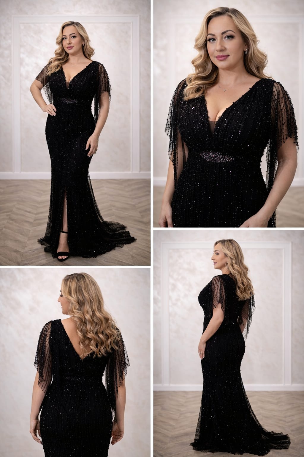 Rochia Favana  New– Rochie lunga luxurianta cu perle si crapatura pe picior disponibila in doua culori pentru masuri plus size
