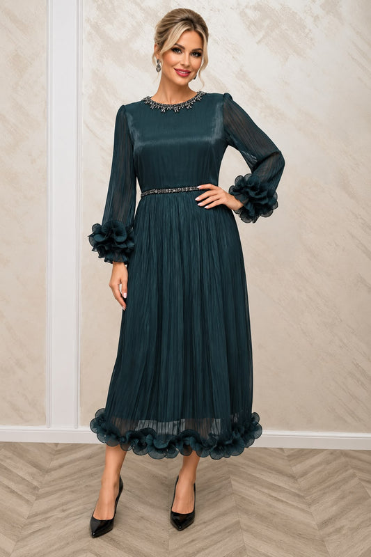 Rochie Nama midi verde petrol din matase organica