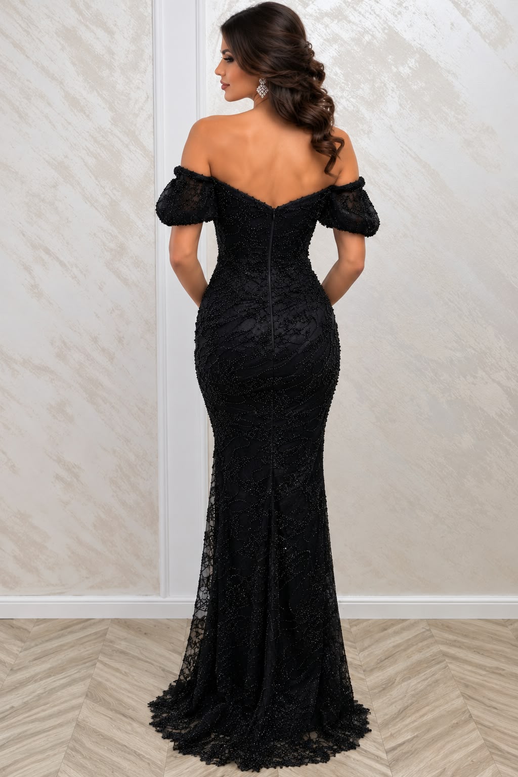 Rochia Manga – rochie lunga neagra din dantela, croiala sirena