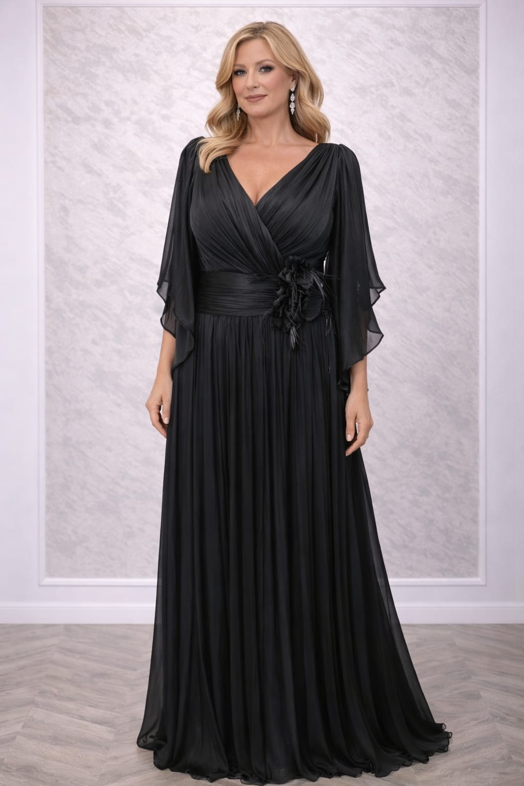 Rochia Aria - Rochie eleganta lunga din matase artificiala neagra cu slit pe picior