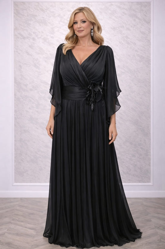 Rochia Aria - Rochie eleganta lunga din matase artificiala neagra cu slit pe picior