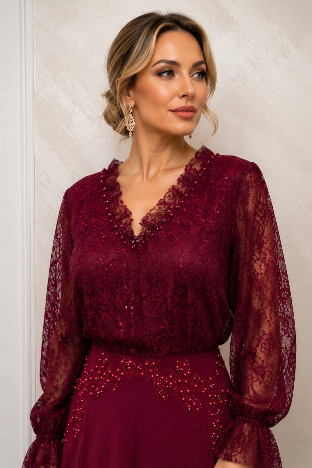 Rochia Vera – rochie midi eleganta cu dantela frantuzeasca Chantilly