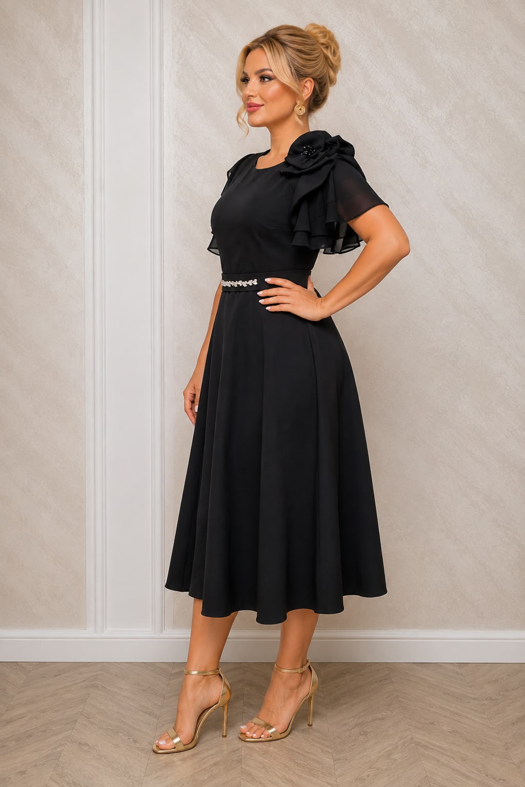 Rochia Irina – Rochie eleganta cu maneci din voal si buzunare