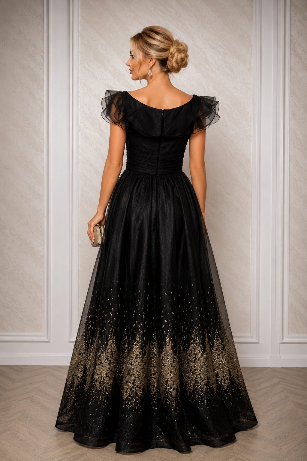 Rochia Dya – Rochie eleganta in tonuri de negru si auriu