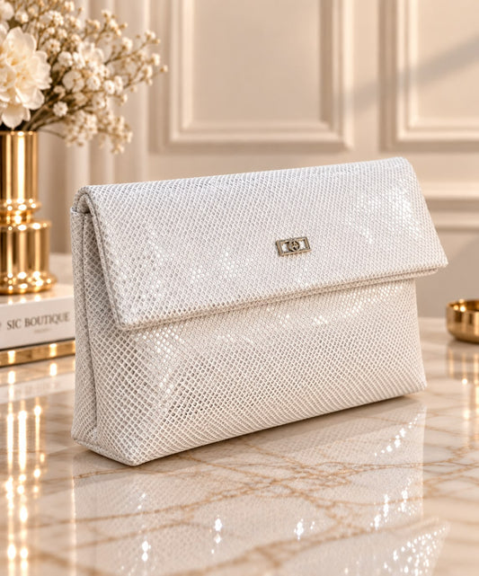 Clutch elegant din material textil cu sclipiri fine