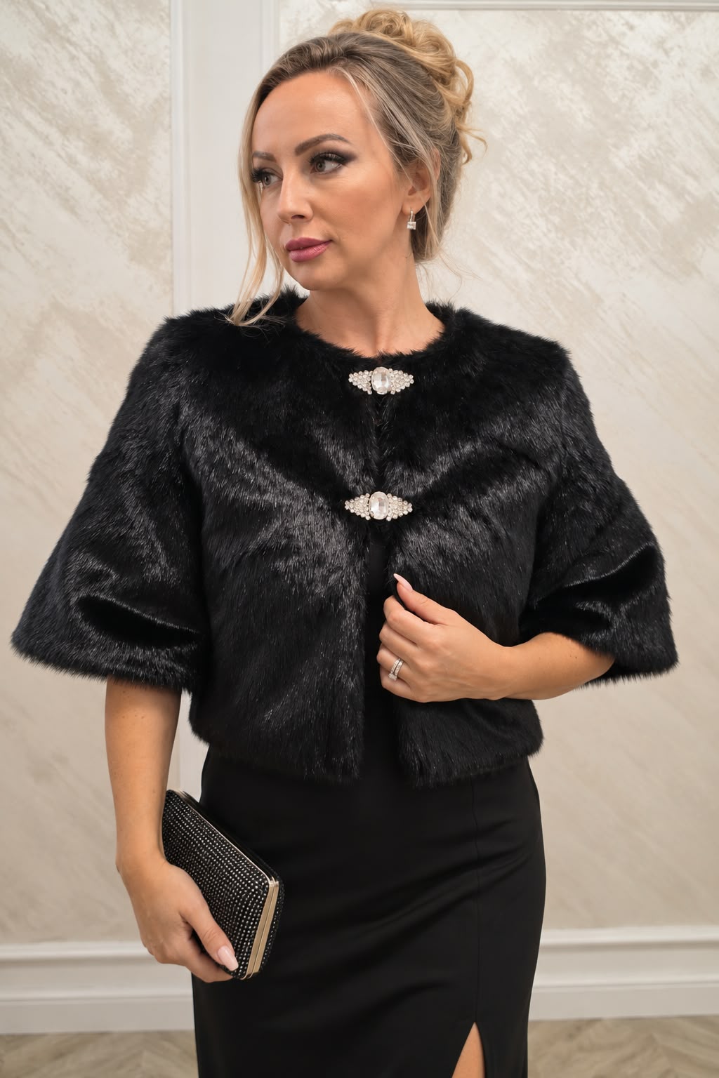 Blanita Eleganta cu Maneci 3/4 si Strasuri - Negru sau Ivoar