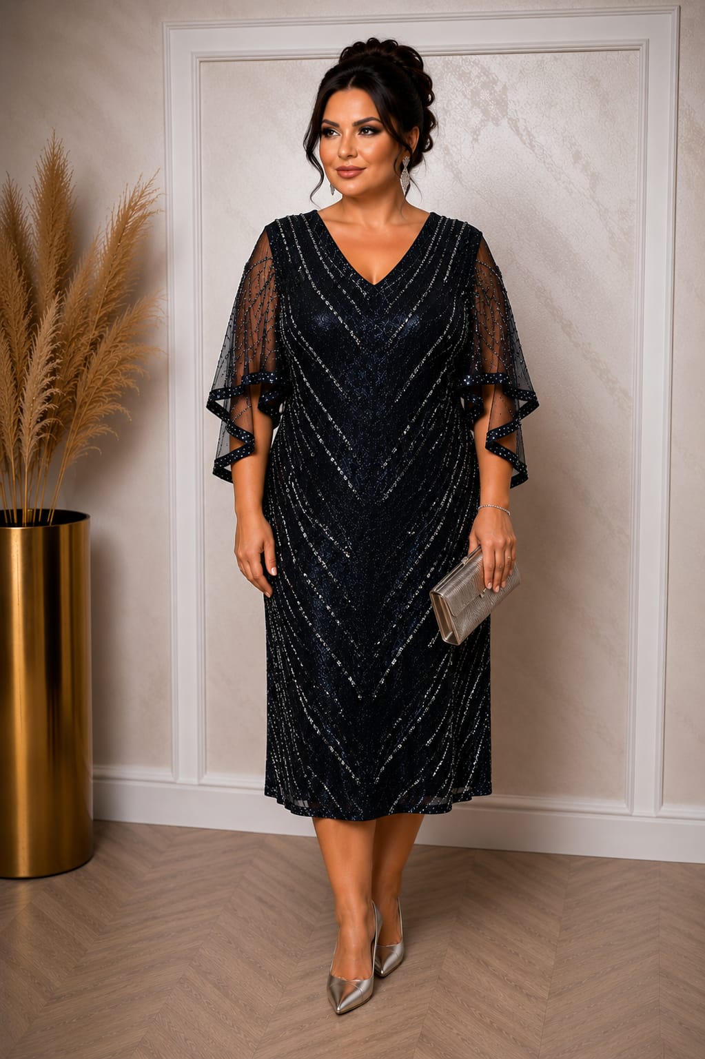 Rochie Cora Midi - Rochie midi cu maneci fluide potrivita pentru siluete plus size