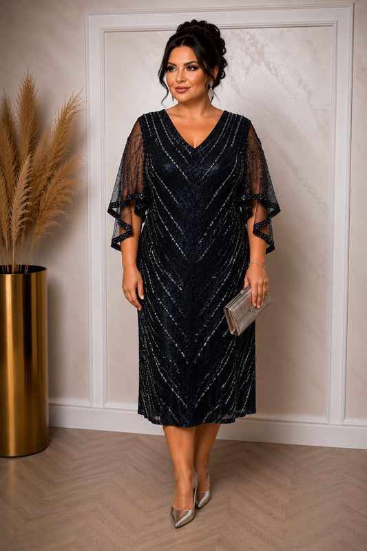 Rochie Cora Midi - Rochie midi cu maneci fluide potrivita pentru siluete plus size