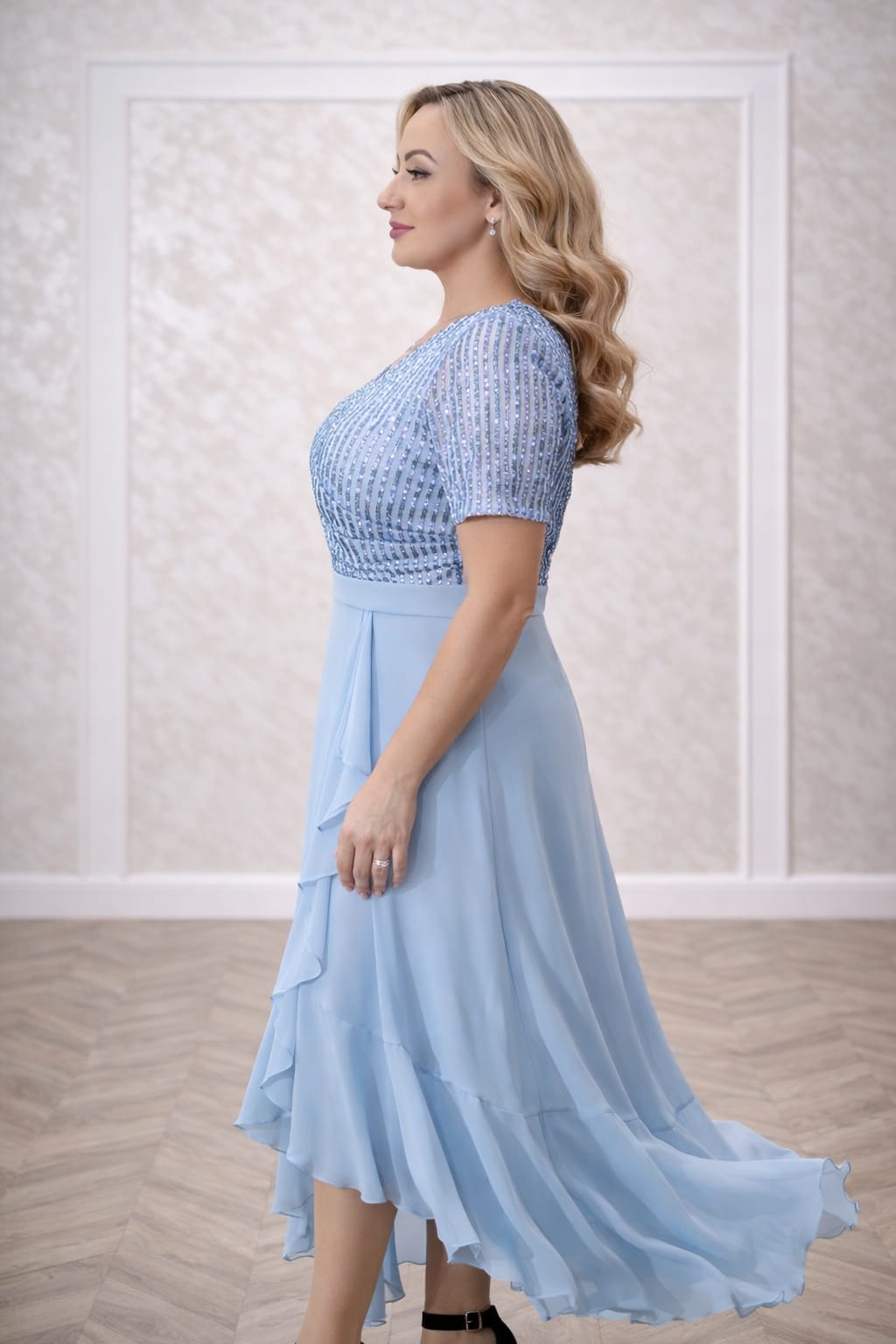 Rochia Blue – Rochie de zi eleganta din voal și paiete, pentru evenimente deosebite