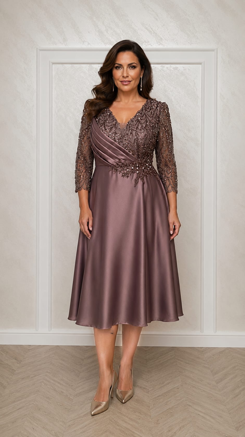 Rochia Lucia Midi - Rochie lungime midi cu maneci din dantela