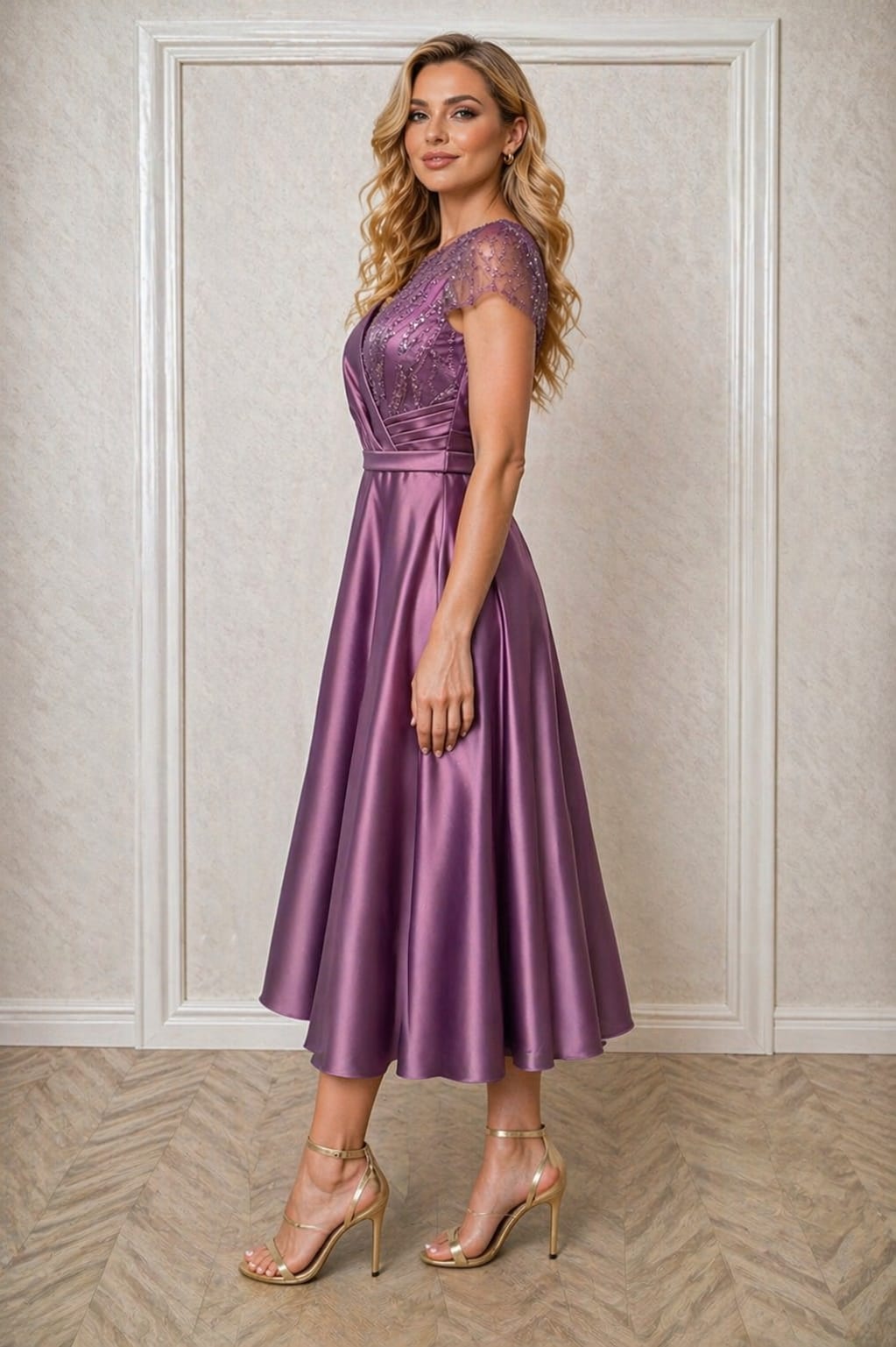 Rochia Donna – Rochie eleganta midi din satin cu detalii rafinate