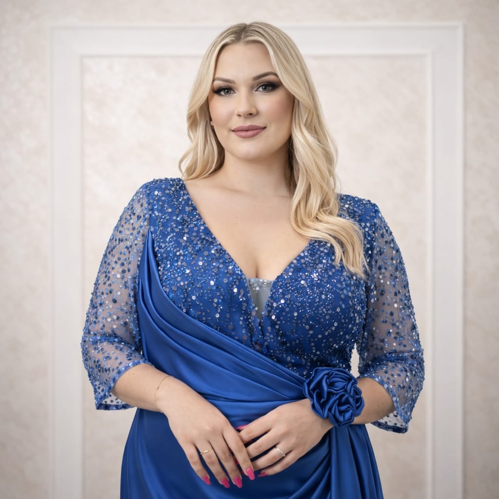 Rochia Mena - Rochie lunga eleganta cu maneci si bust din dantla stralucitoare