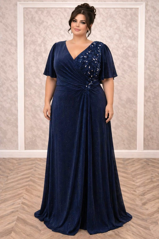 Rochia Dida – Rochie lunga din lurex nuanta albastru electric pentru marimi mari
