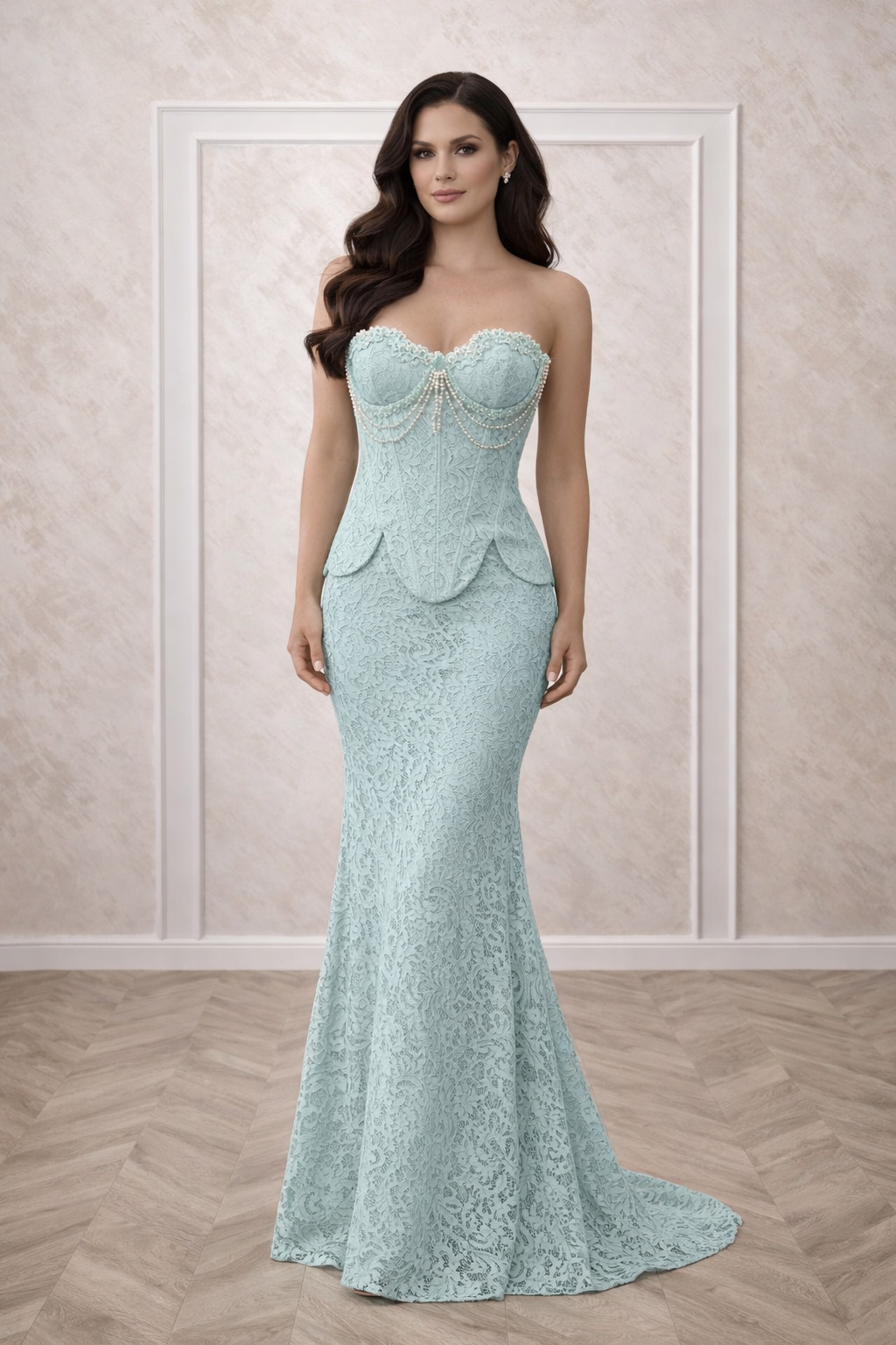Rochia Tani rochie eleganta din dantela Chantilly cu corset si bolero detasabil verde menta