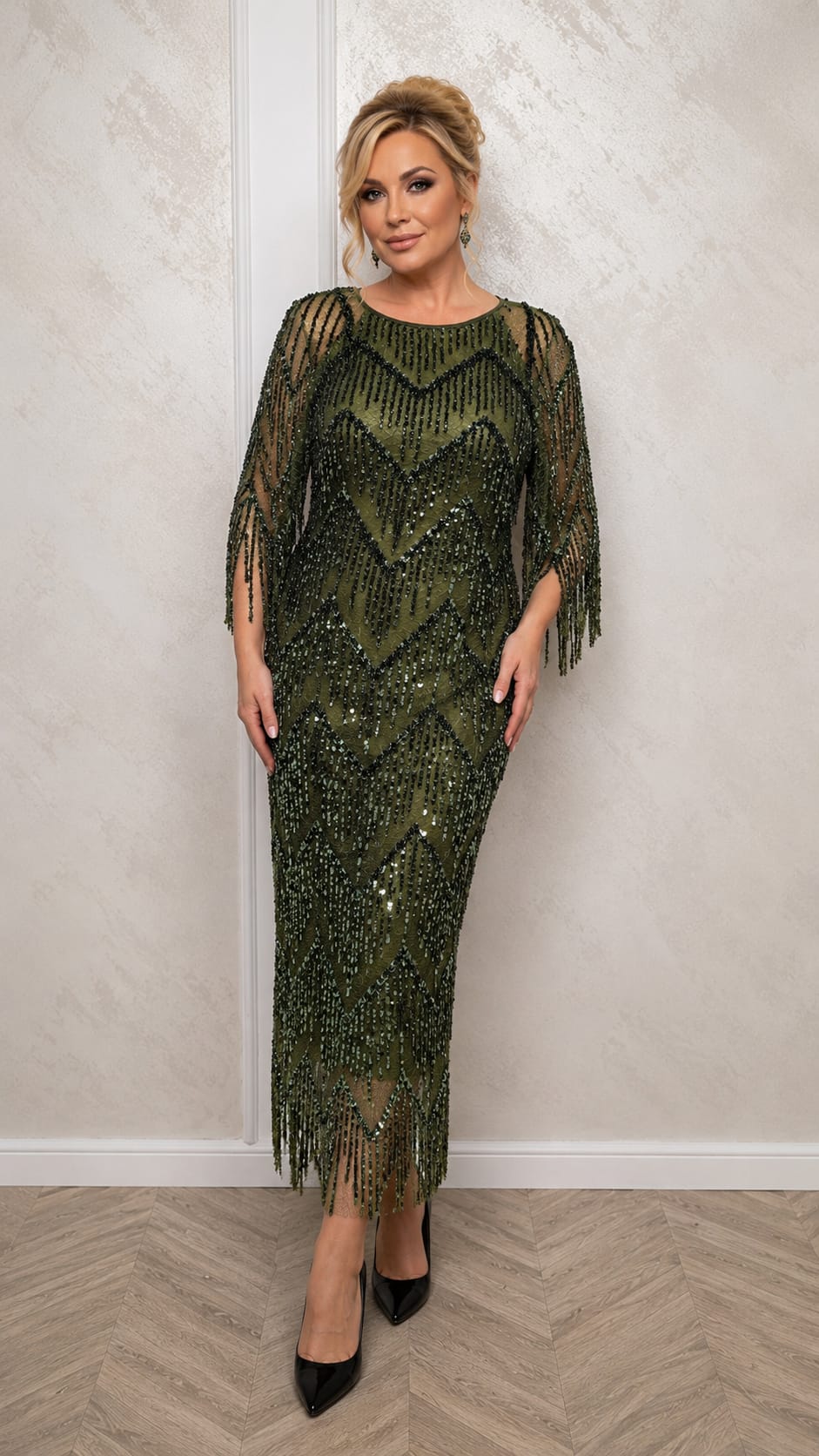 Rochia Mareza – Rochie eleganta din dantela paietata cu franjuri si efect spectaculos - 3 nuante
