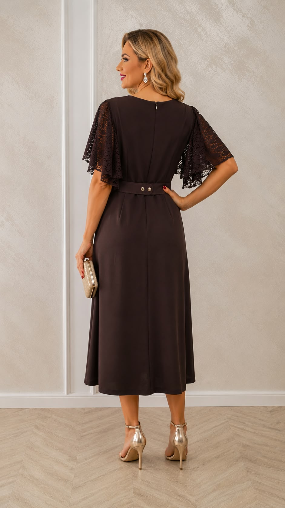 Rochia Marimar – rochie eleganta din stofa cu maneci din dantela disponibila in trei culori