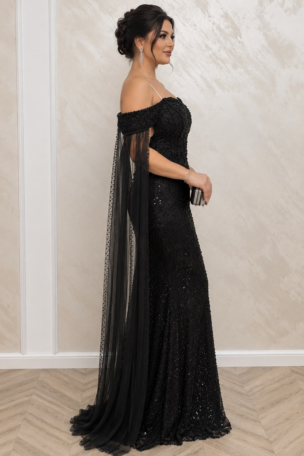 Rochia Nedel- Rochie lunga de seara neagra cu corset din dantela