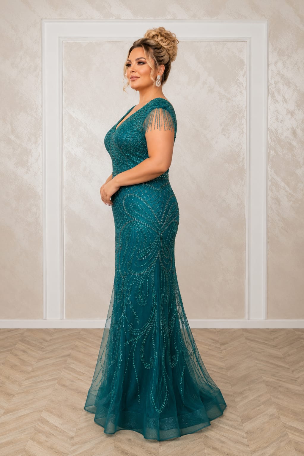 Rochie Lolita – Rochie Lunga de Seara Verde Smarald cu Perle si Cristale | Model Unicat