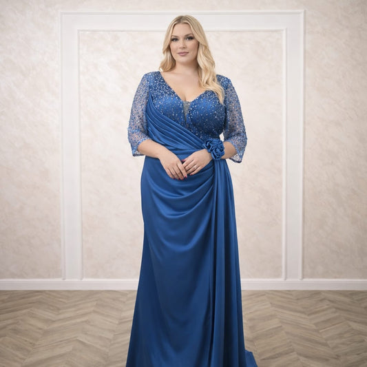 Rochia Mena - Rochie lunga eleganta cu maneci si bust din dantla stralucitoare