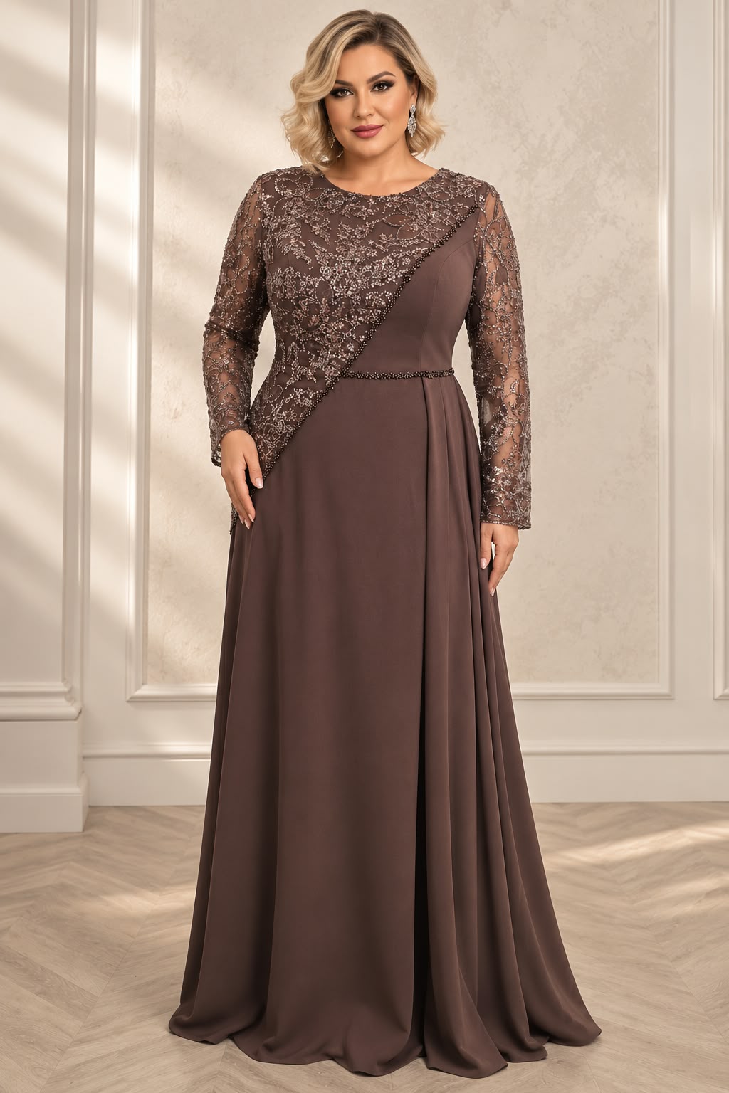 Rochia Raluca- Rochie lunga eleganta din crep cu dantela si perle